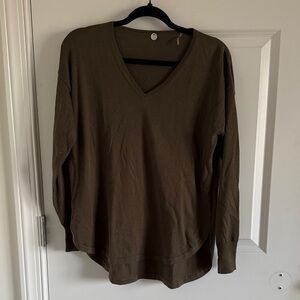Mngorpt Oleary Women's V-Neck Dark Olive Green Top 100% Cotton Size XS